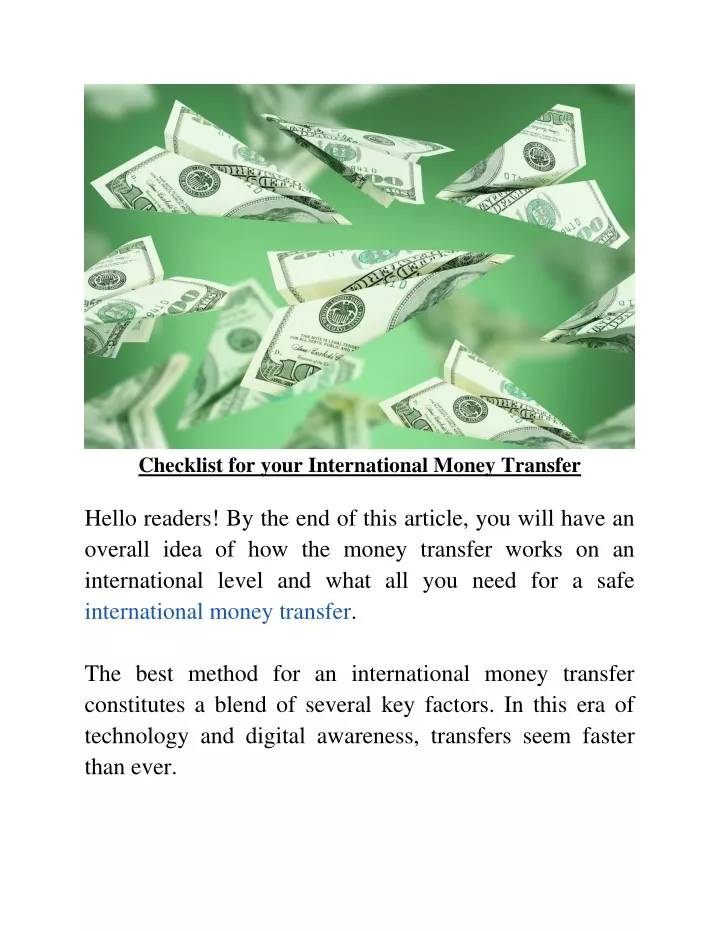 checklist for your international money transfer