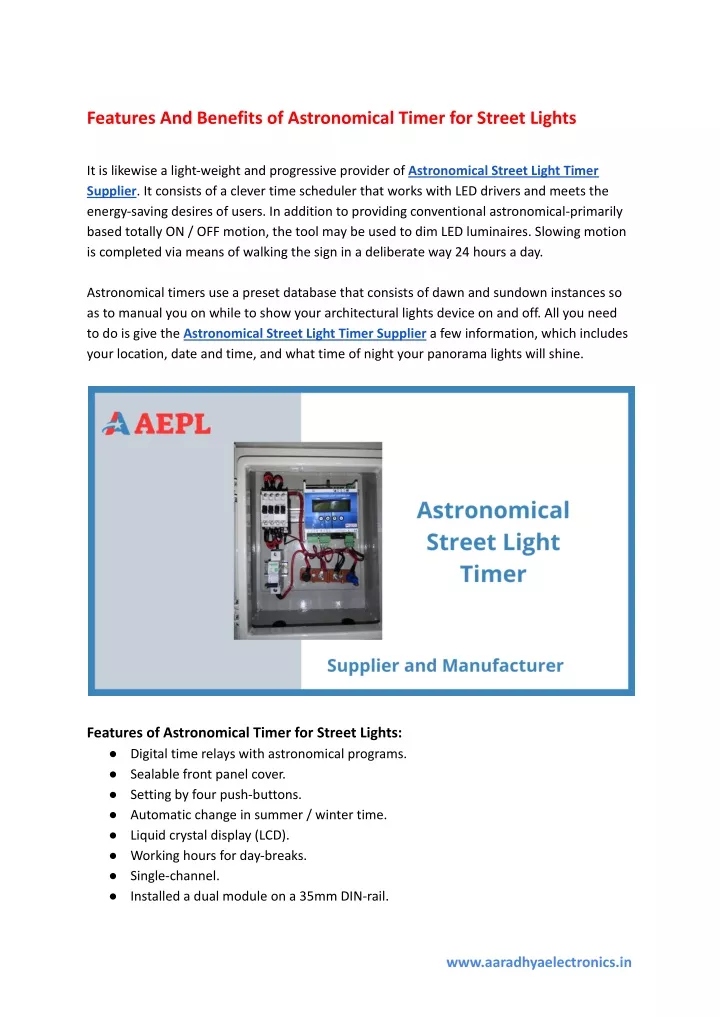 features and benefits of astronomical timer