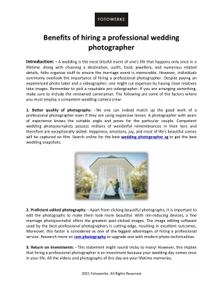 Benefits of hiring a professional wedding photographer