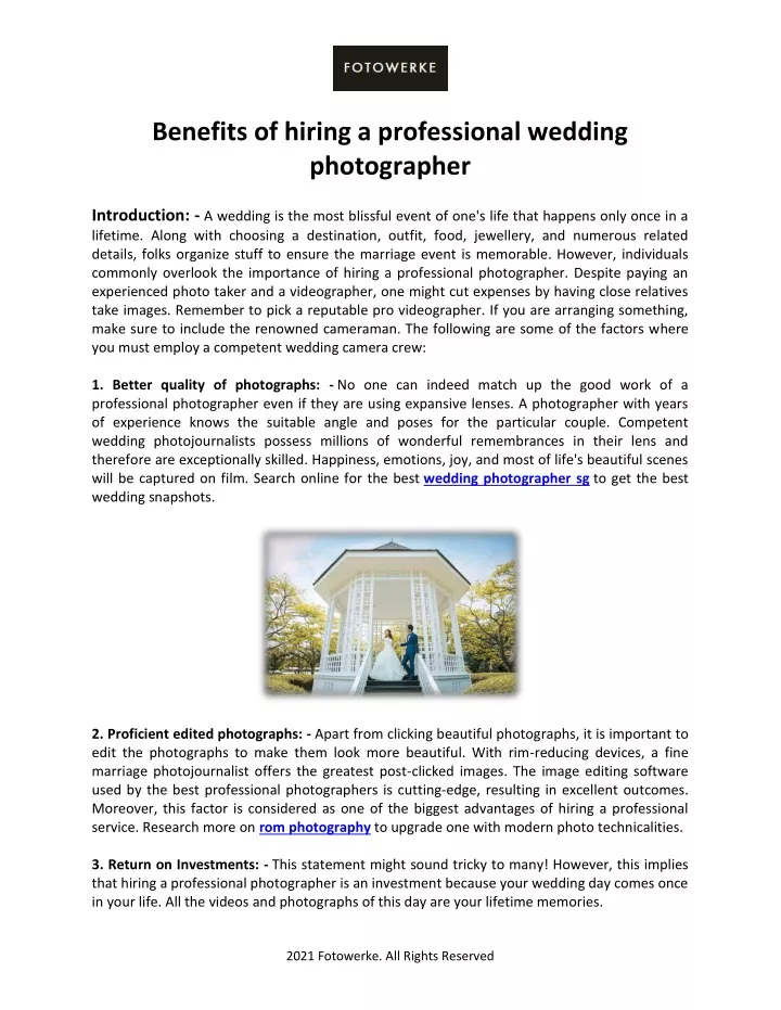 benefits of hiring a professional wedding