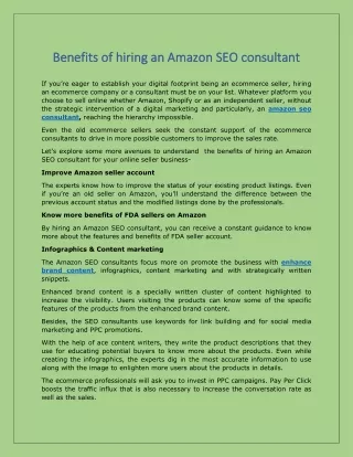 Benefits of hiring an Amazon SEO consultant
