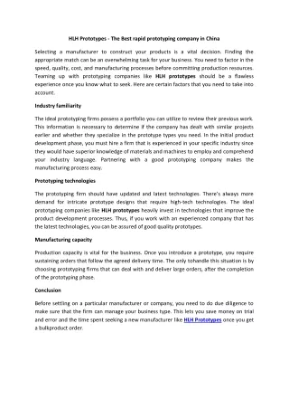 hlh prototypes the best rapid prototyping company