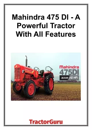 Mahindra 475 DI - A Powerful Tractor With All Features