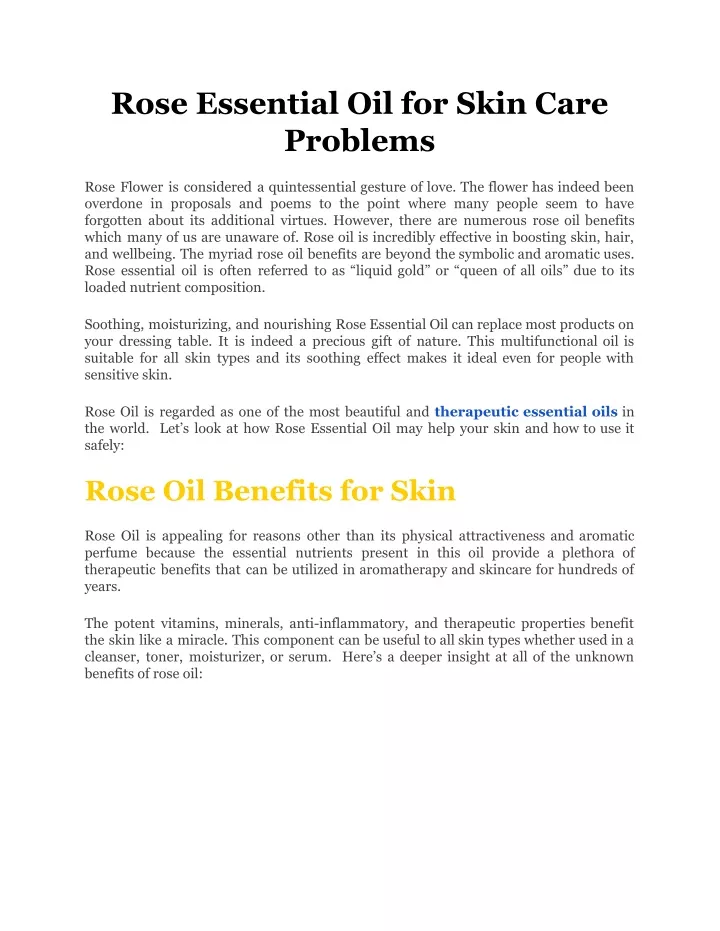 rose essential oil for skin care problems