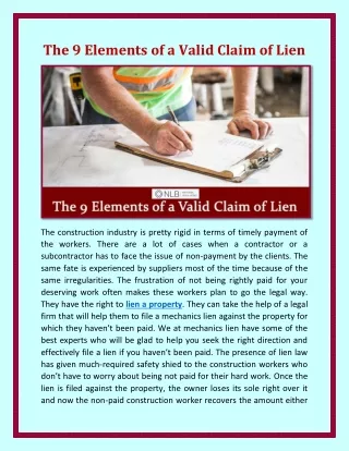 The 9 Elements of a Valid Claim of Lien