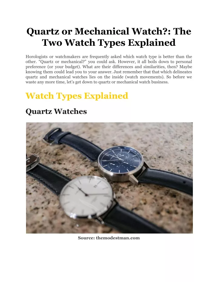 quartz or mechanical watch the two watch types