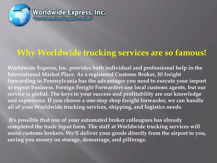why worldwide trucking services are so famous