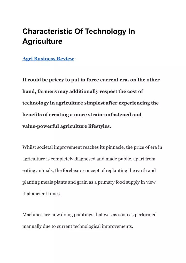 characteristic of technology in agriculture