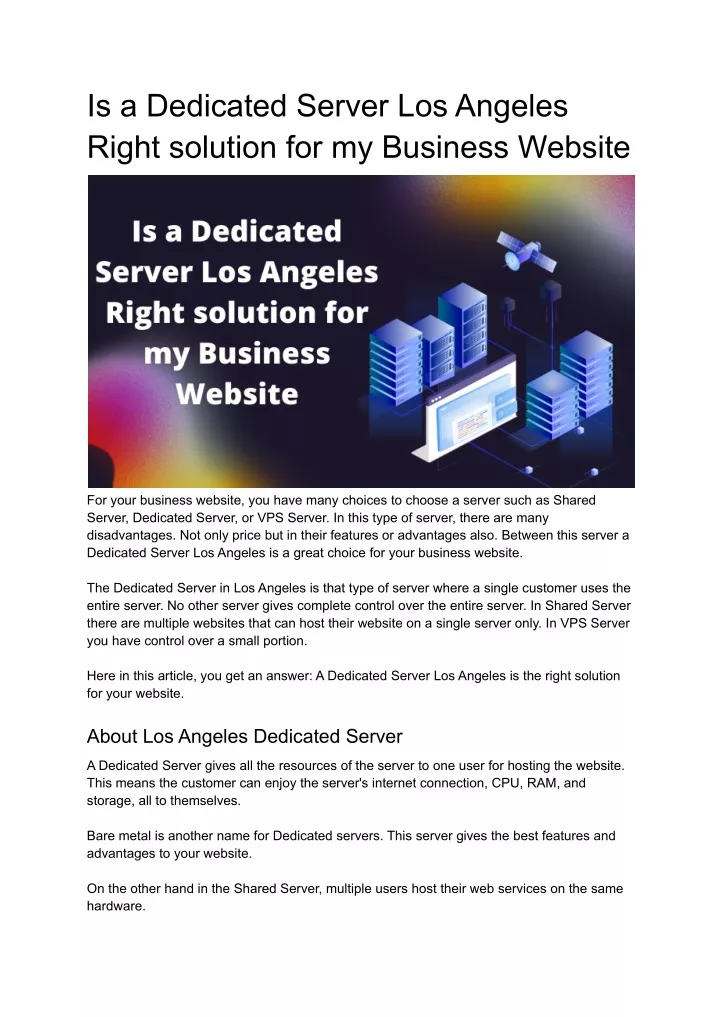 is a dedicated server los angeles right solution