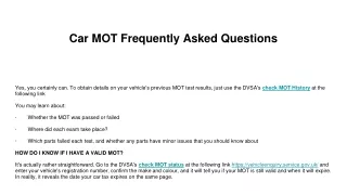 car mot frequently asked questions