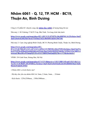 Nhôm 6061 - Q. 12, TP. HCM, BC19, Thuận An, Bình Dương