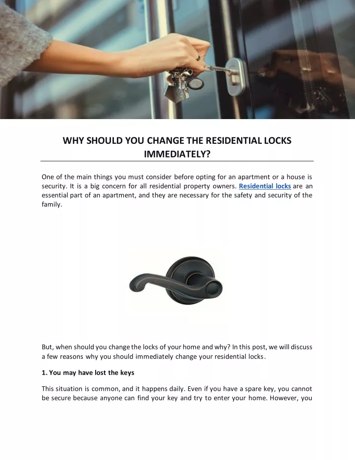 why should you change the residential locks