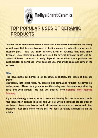 Top Popular uses of ceramic products
