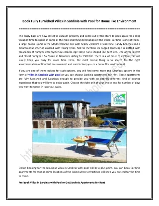 Book Fully Furnished Villas in Sardinia with Pool for Home like Environment