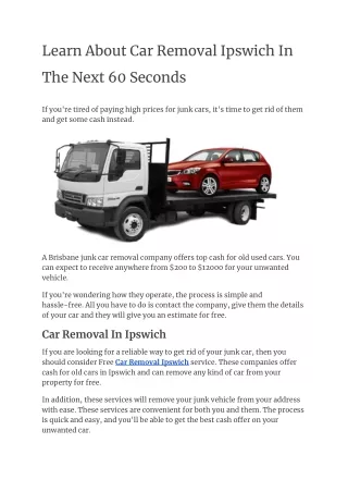 Learn About Car Removal Ipswich In The Next 60 Seconds