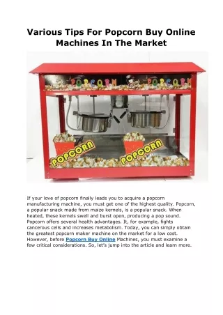 Various Tips For Popcorn Buy Online Machines In The Market