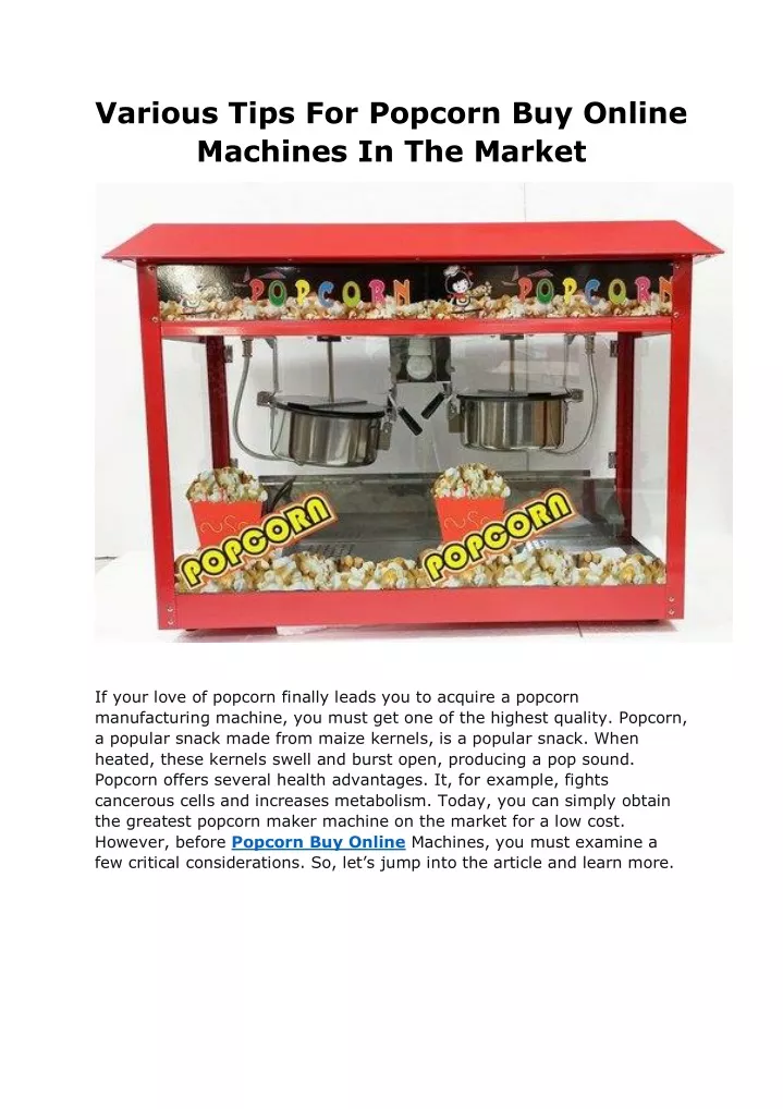 various tips for popcorn buy online machines