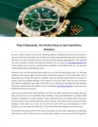Time 4 Diamonds The Perfect Place to Get Used Rolex Watches