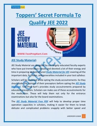 JEE Study Material Free PDF Download To Crack JEE 2022