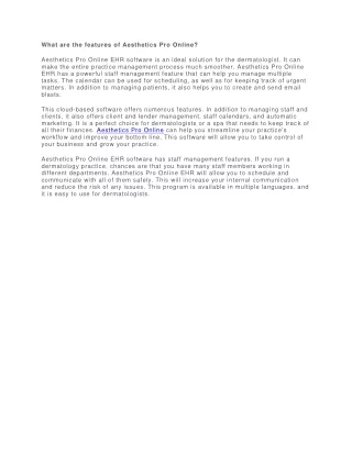 what are the features of aesthetics pro online