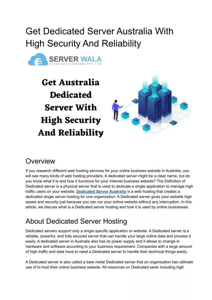 get dedicated server australia with high security