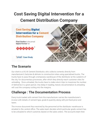 cost saving digital intervention for a cement