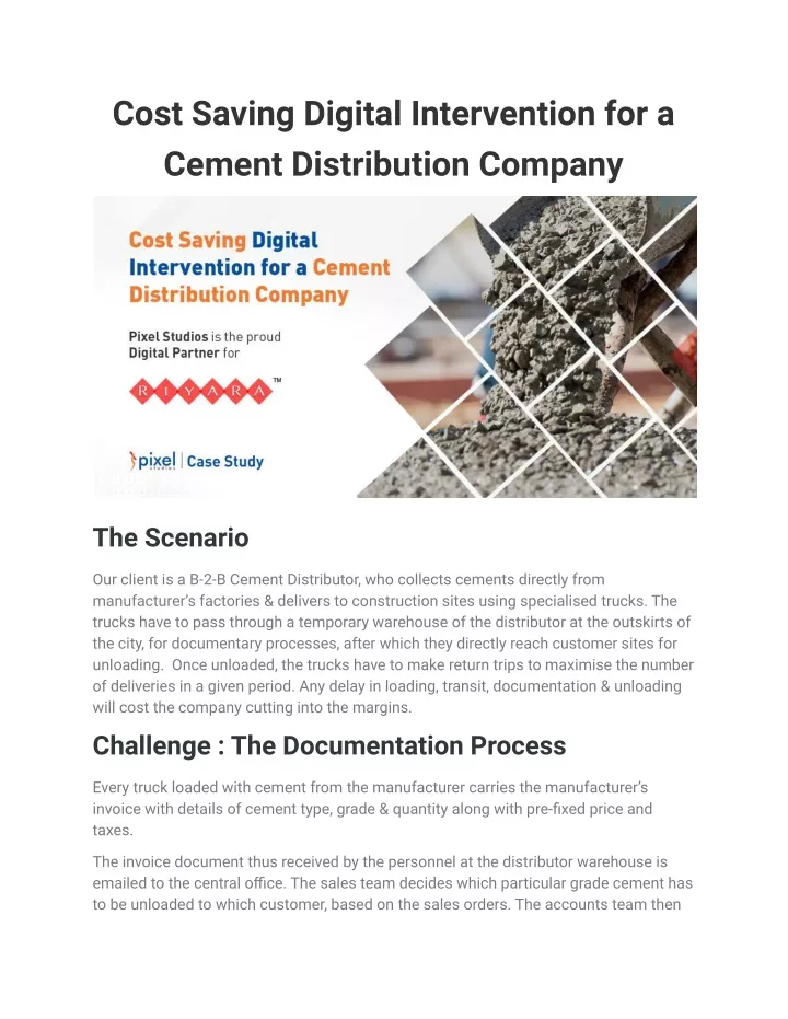cost saving digital intervention for a cement