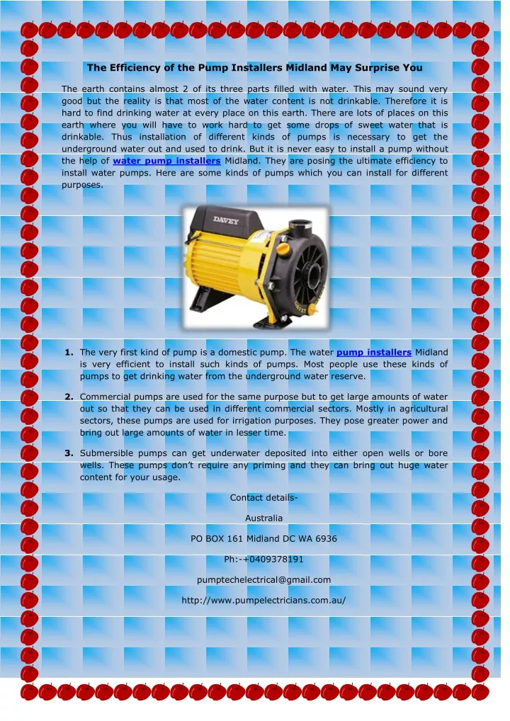 the efficiency of the pump installers midland