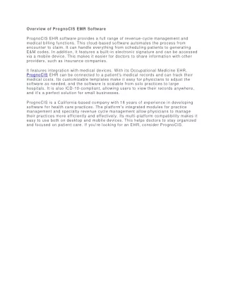overview of prognocis emr software