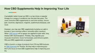 How CBD Supplements Help In Improving Your Life