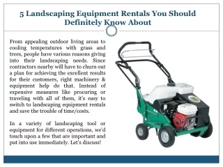 5 Landscaping Equipment Rentals You Should Definitely Know About