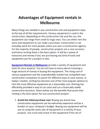 Advantages of Equipment rentals in Melbourne