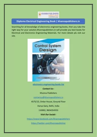 Diploma Electrical Engineering Book | khannapublishers.in