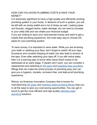 how can you avoid plumbing costs save your money