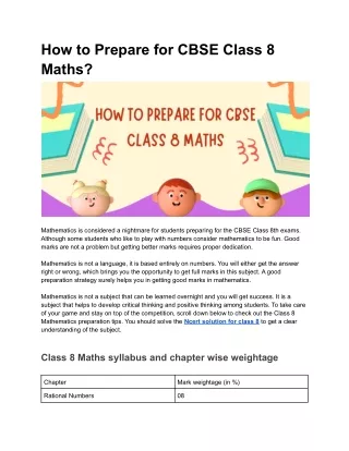 how to prepare for cbse class 8 maths