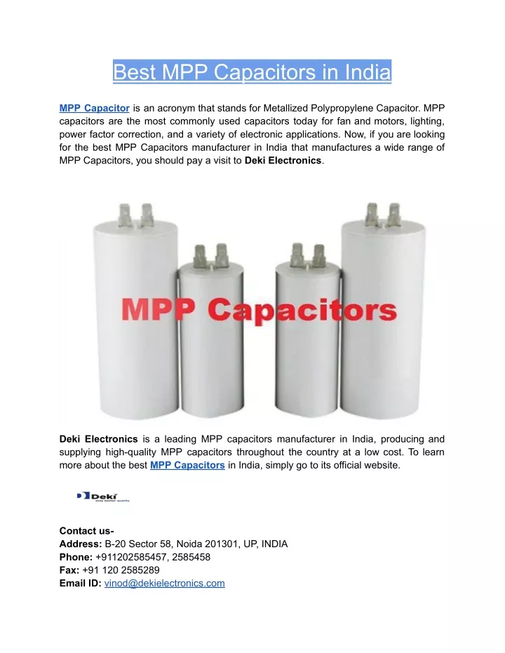 best mpp capacitors in india