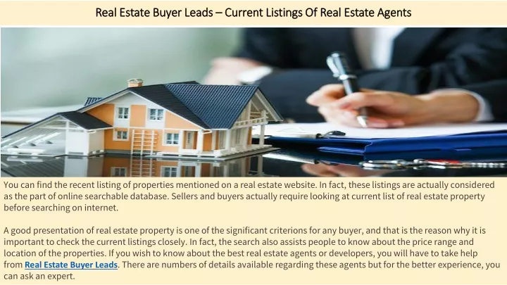 real estate buyer leads current listings of real estate agents