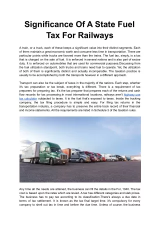 Significance Of A State Fuel Tax For Railways
