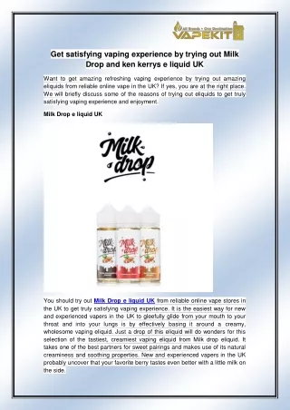 Milk Drop e liquid UK