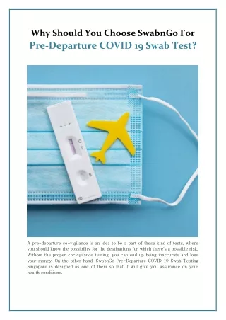 Why Should You Choose SwabnGo For Pre-Departure COVID 19 Swab Test