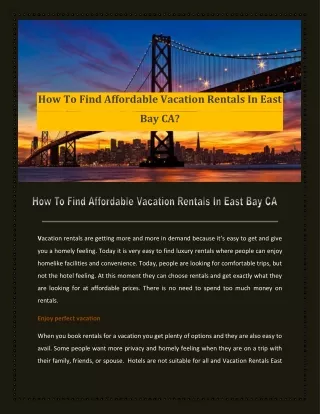 How To Find Affordable Vacation Rentals In East Bay CA