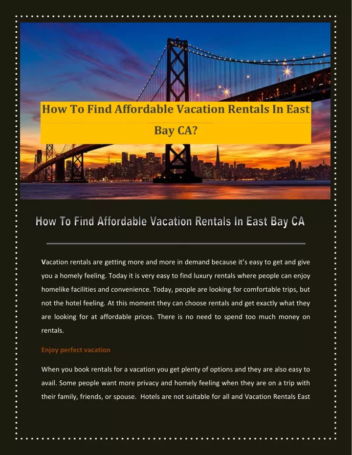 how to find affordable vacation rentals in east
