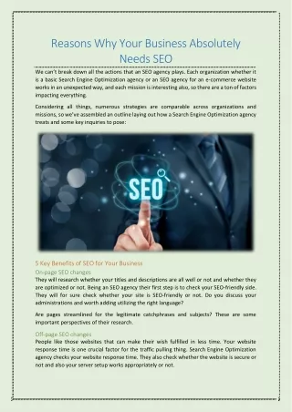 Reasons Why Your Business Absolutely Needs SEO