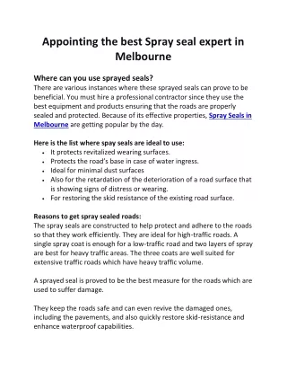 Appointing the best Spray seal expert in Melbourne