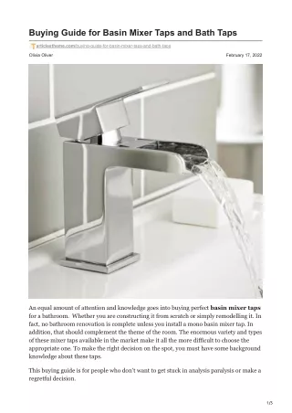 buying guide for basin mixer taps and bath taps