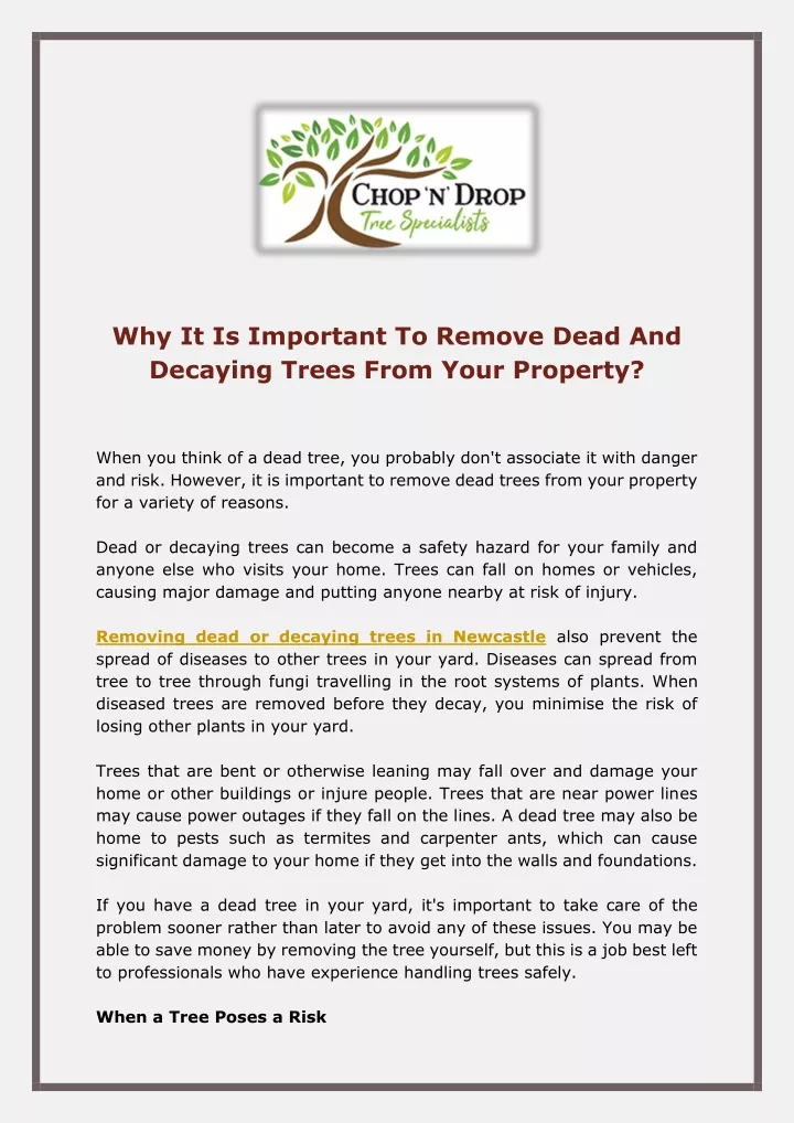 why it is important to remove dead and decaying