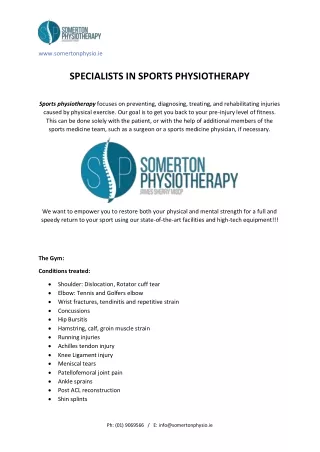 SPECIALISTS IN SPORTS PHYSIOTHERAPY