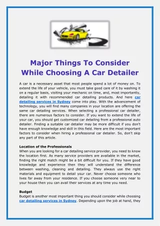 Major Things To Consider While Choosing A Car Detailer - Creative Car Care