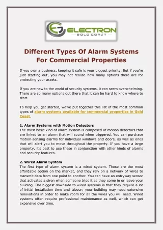 different types of alarm systems for commercial