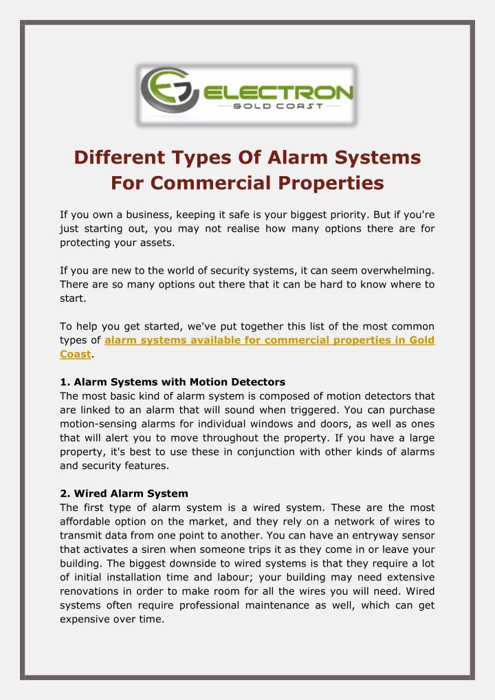 different types of alarm systems for commercial